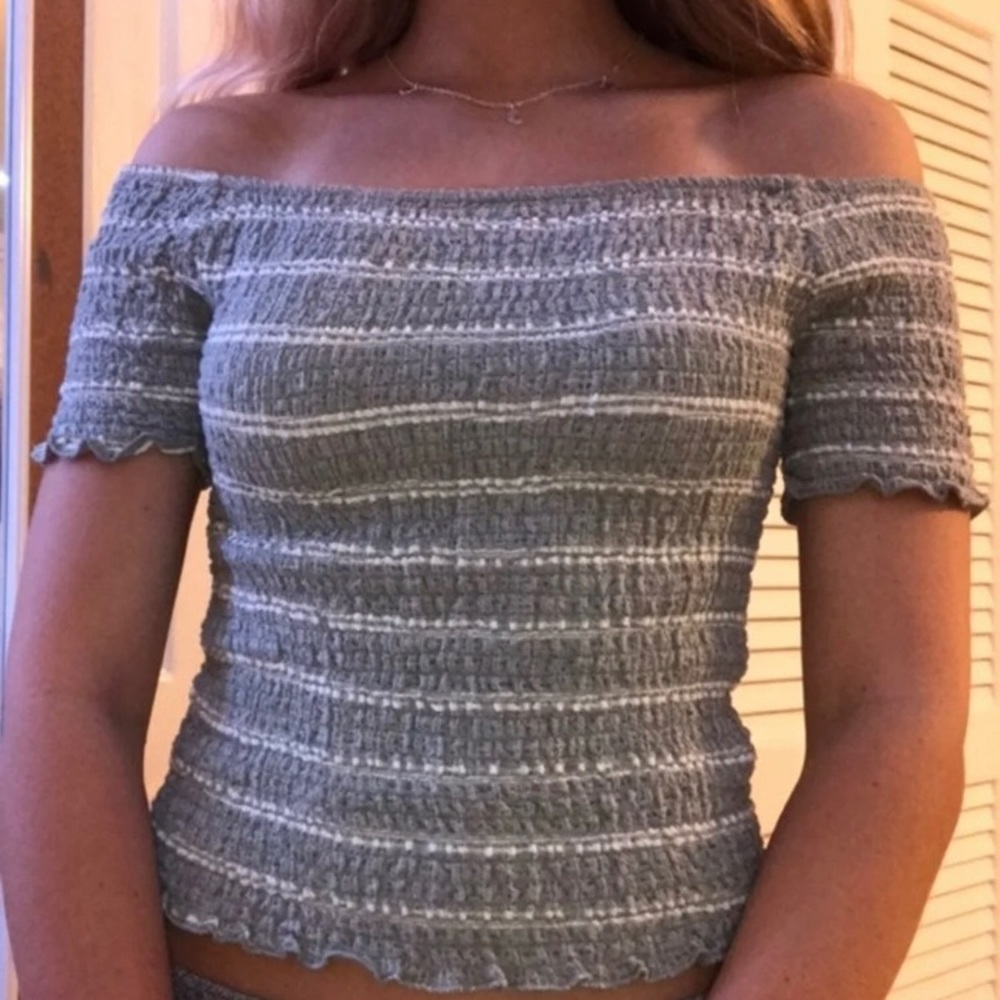 Cute Grey Striped Cinched Top